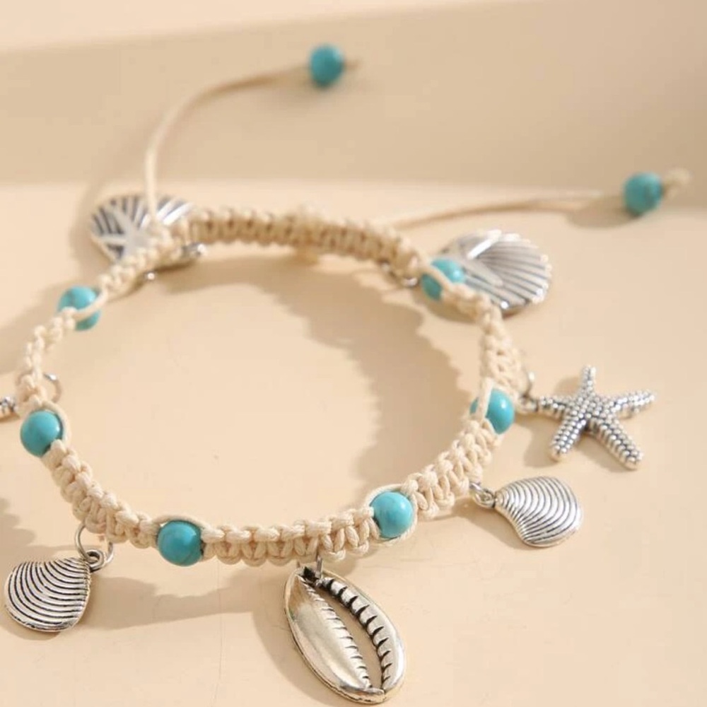 Starfish & Shell Charm Adjustable Anklet - Picture 3 of 4